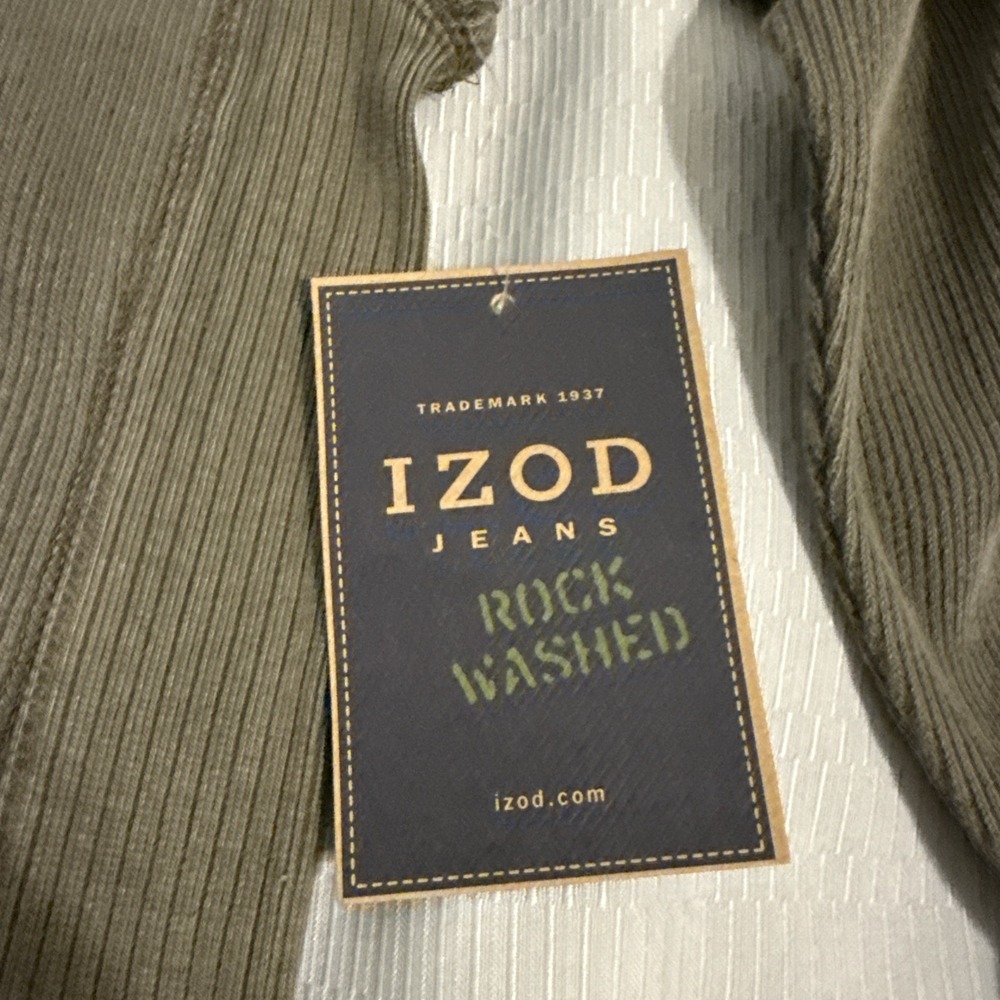 IZOD Jeans Rock Washed Mens L Khaki Green 1/4 Zip Pullover Sweatshirt Mock Neck - Picture 10 of 12